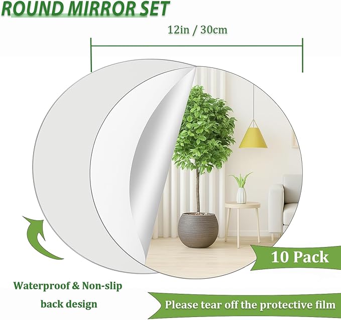 Set of 10 Round Mirrors for Centerpieces, 12 Inch Silvery Acrylic Mirrors Candle Plate Circle Mirror Trays for Wedding Party Home Mirror Centerpieces for Table