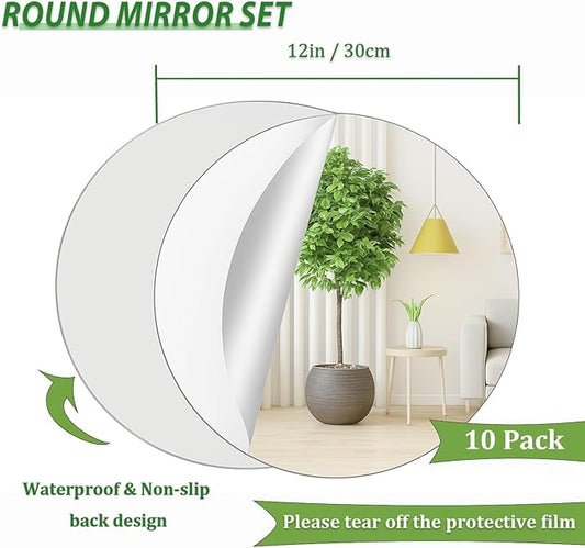 Set of 10 Round Mirrors for Centerpieces, 12 Inch Silvery Acrylic Mirrors Candle Plate Circle Mirror Trays for Wedding Party Home Mirror Centerpieces for Table