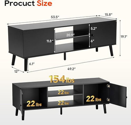 FDW TV Stand for 55 60 Inch TVs,Entertainment Center with 2 Storage Cabinets and Open Shelves, Modern Media Console Table for Living Room, Bedroom, Home Office,Black