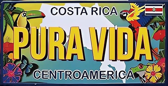 Retro Metal tin Sign Costa Rica Pura Vida Car License Plate Sign Funny Home Cave Garage bar Wall Decoration Vintage Metal Sign 6 x 12 inch