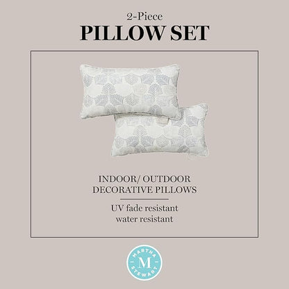 Martha Stewart Modern Banana Leaves Indoor Outdoor Decorative Lumbar Pillow 2-Pack Set, UV Fade Resistant, Water Repellent, Printed Tropical Design, Warm Grey, 11"x18"