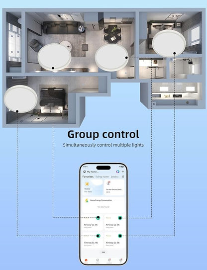 Smart Ceiling Light, 12 Inch, DIY Color Changing,Dimmable Night Light, Compatible with Alexa and Google Assistant, Light for Bedroom and Living Room, 1 Pack (White)