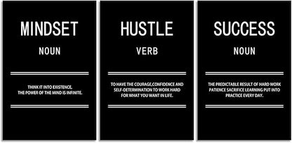 Inspirational Canvas Wall Art Mindset Hustle Success Office 3 Panel Print Motivational Poster Painting Modern Inspiring Artwork for Home Living Room BedRoom Gym Decor Ready to Hang [48''Wx 24''H]