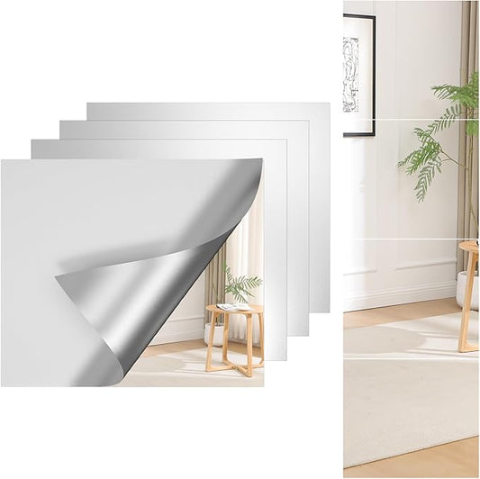 DUMOS 4 Pack Wall Mirror Tiles, Hallway Mirror 16"x12" HD Glass Sheets, Square Mirrors for Wall for Bathroom Living Room Home Gym