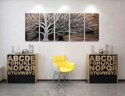 Yihui Arts Tree of Life Metal Wall Art Set - Handcrafted 3D Aluminum Sculpture, Silver Couples Artwork for Home Decor - Perfect Living Room, Bedroom, or Office Accent