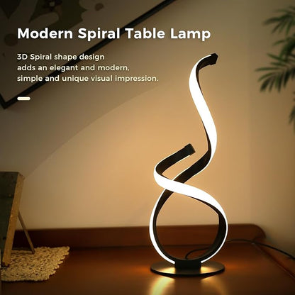 Modern Touch Lamp for Nightstand, Spiral LED Table Lamp, Dimmable 3 Color Temperature Night Stand Desk Lamp, Unique Bedside Light for Living Room, Bedroom, Cool Lamps for Ideal Gift, Black