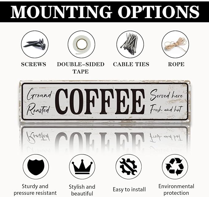 Coffee Signs for Coffees Corner Decor, Ground Roasted Coffee Served Here Sign, Retro Metal Tin Sign, Farmhouse Kitchen Wall Decor, Cafe Decoration, Decorative Metal Wall Signs 15.8x4 Inches