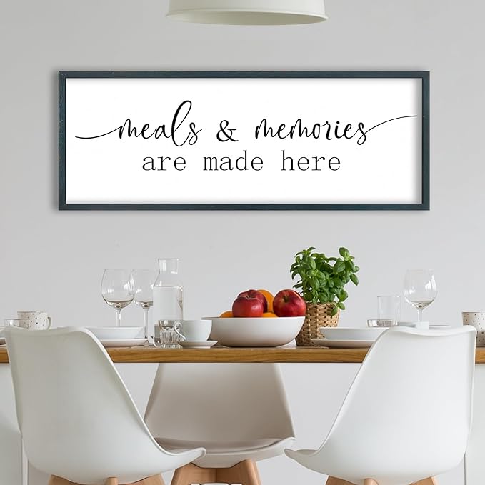 FZMHASLWW Meals and Memories Are Made Here Wall Decor Sign 32"x12" for Dining Room Kitchen Large Wooden Framed Hanging Art (Black)