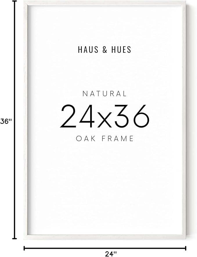 HAUS AND HUES White Oak Wood 24x36 Poster Frame - Oversized Natural Frame for Wall Display (White Oak Frame)