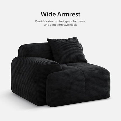 Modern L-Shaped Modular Sectional Sofa for Living Room，Oversized 3-Seater Couch with Deep Seat and Movable Ottoman – No Assembly,Comfortable Suede Fabric Boneless Sofa (Black)