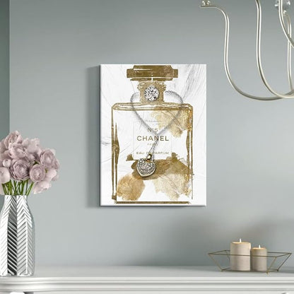 Vintage Perfume Bottle Canvas Wall Art Modern Luxury Posters Print Fashion Glam Poster Picture for Bedroom Make up Room Home Decor 12"x16"