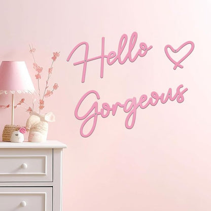 Hello Gorgeous Metal Wall Art Decor Pink Modern Hello Gorgeous Signs Farmhouse Metal Wall Art Hanging Decoration for Home Bathroom Living Room Bedroom Office Hotel Wall Decoration (Pink)