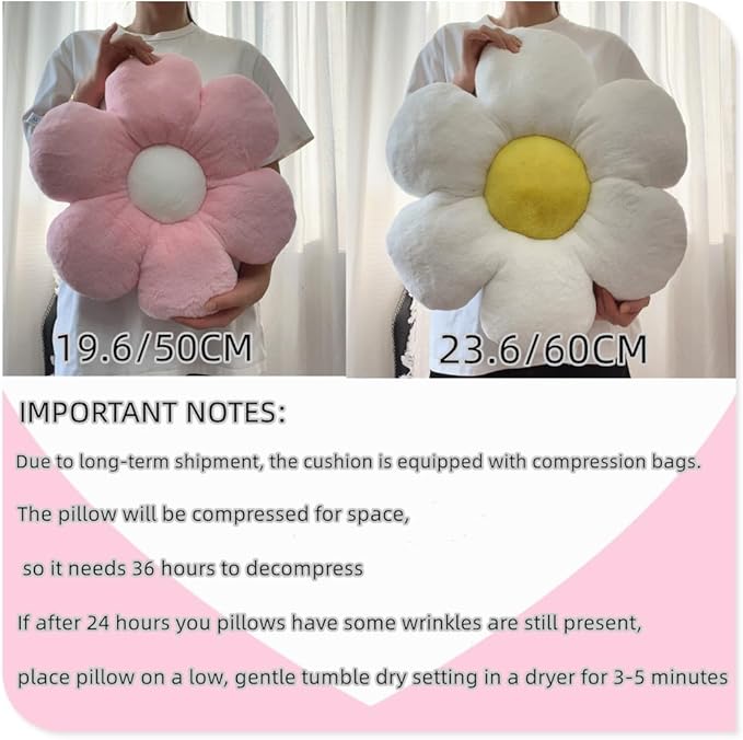 Flower Pillow, Decorative Throw Pillow 19.6In Daisy Pillow Cute Flower Shaped Decorative Pillow Cushion Home Decor Flower Cushion for Sofa Couch Bed Reading Tent.
