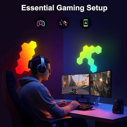 Hexagon Light Panels Expansion 4 LED Panels, Hexagon LED Wall Lights Dreamcolor Effects, Smart Gaming Lights Music Sync for Gaming Room Setup (No Controller/Remote)