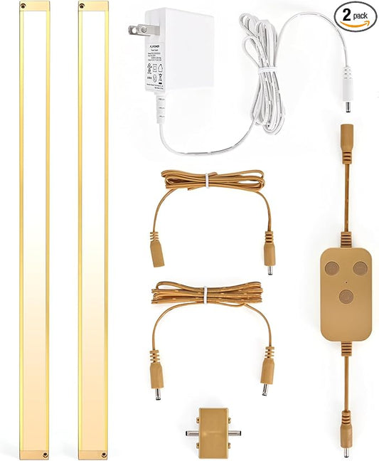 2pack 20inch Dimmable LED Under Cabinet Light Kit, 2700K to 6000K Smart LED Under Counter Lighting Fixture, Compatible with Alexa, Google Assistant, for Kitchen, Pantry, Shelf (Gold)