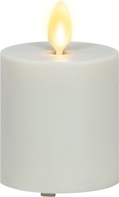 Luminara Outdoor Votive Flameless LED Candle, Pearl Ivory 2" x 3.2", Moving Flame Battery Operated Timer Remote Ready IPX4 Matte Plastic Finish