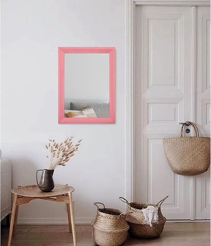 AAZZKANG Rectangle Mirror with Wood Frame Modern Farmhouse Wall Mirrors Decor for Bedroom Bathroom Living Room Small Pink