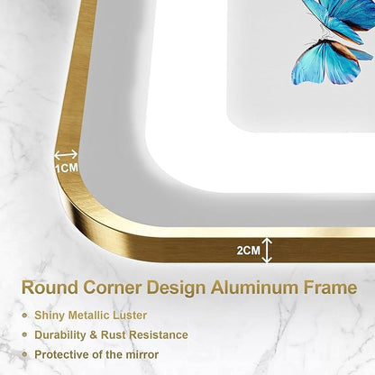 24"x36" Arched LED Bathroom Mirror, Gold Framed LED Bathroom Mirrors with Front Light and Backlit, Anti-Fog, Dimmable, 3 Colors, Memory Function, Arch Smart Vanity Mirror