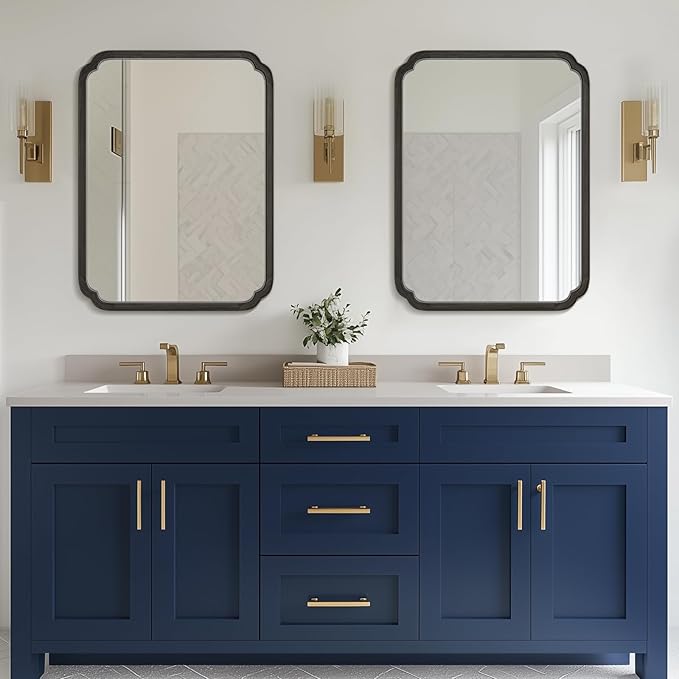 HOMECOOKIN Wood Bathroom Mirror for Wall Decor Arched Rounded Corner Rustic Wood Frame Wall Mirror Home Decorative for Vanity, Living Room, Bedroom, Entryway (30 x 40 inch, Black)
