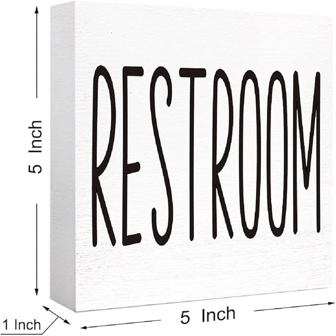 SJNH Funny Bathroom Wood Sign, Rustic Farmhouse Style, 5"x5", White, Tabletop Display, Humor Theme