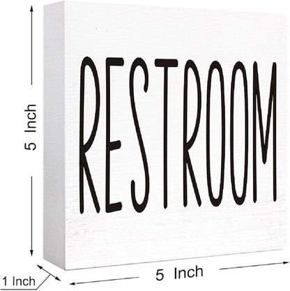 SJNH Funny Bathroom Wood Sign, Rustic Farmhouse Style, 5"x5", White, Tabletop Display, Humor Theme