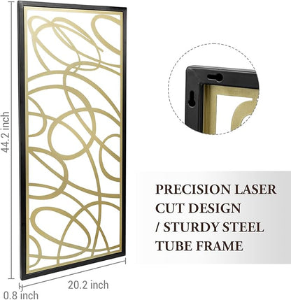 MyGift 44 x 21 Inch Large Black Framed Gold Tone Metal Abstract Laser Cut Panel Wall Art, Home Living Room Bathroom Bedroom Office Modern Minimalist Decor Accent