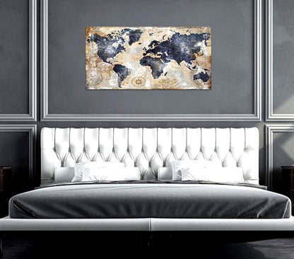 World Map Wall Art Framed Art Print Picture Wall Art Decor Home Interior - Map Picture for Office Wall Decor Canvas Artwork 20x40inch Ready to Hang