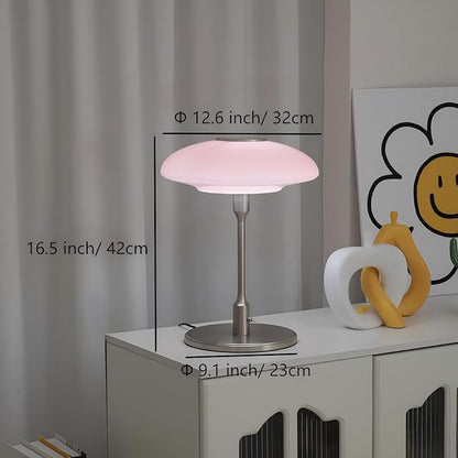 Table Lamp, Metal and Glass Modern Bedside Lamp, Decorative Table Light, Table Lamp for Living Room Bedroom Study Room, 12.6 * 16.5 Inch, Chrome & Pink