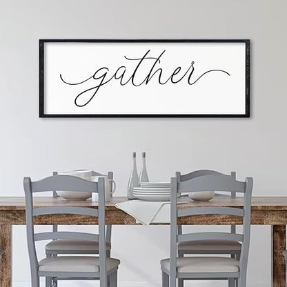 comurdyo Dining Room Gather Wall Art Decor Sign 32"×12" for Modern Home Minimalist Rustic Farmhouse Gathering Living Room Large Wall Plaque Horizontal Hanging (Black)