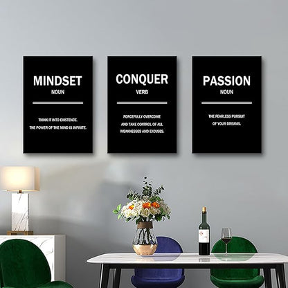 Motivational Wall Art 3 Pieces Success Signs Inspirational Quotes Picture Painting Mindset Conquer Passion Posters Print for Home Living Room Office Artwork Stretched and Framed [60''W x 28''H]