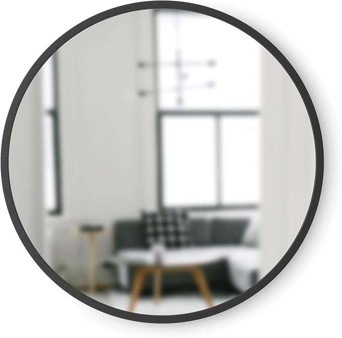 Umbra Hub Round Wall Mirror with Rubber Frame, Modern Style for Bathroom, Entryway, Living Room and More, 18-Inch, Black