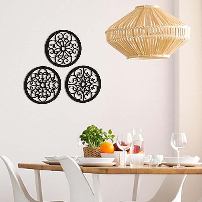 Bnesi 3 Pieces Thickened Rustic Wood Wall Decor,Farmhouse Circle Wall Decor Modern Kitchen Art Circular Living Room Dining Room Hallway Decoration for Walls(Modern style)