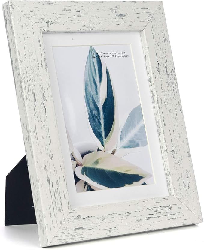 Rustic White 5x7 Picture Frame,Display 5x7 without Mat or 4x6 with Mat