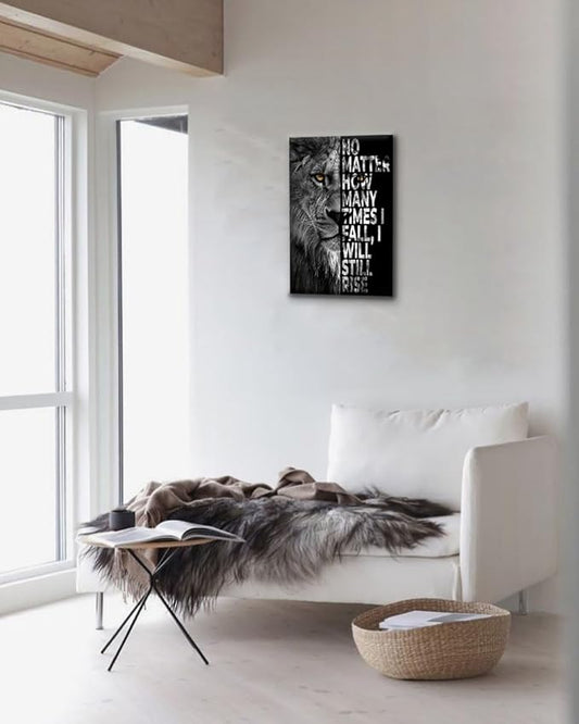 SKASNFAI Lion Canvas Wall Art Black and White Animal Inspirational Motivational Quotes Prints Posters Office Decor Framed Ready to Hang (20x30 inch)