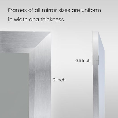 Amorho 30x36 Inch Bathroom Mirror Silver, Thick Metal Framed Wall Mirrors for Over Sink, Brushed Nickel Mirror Perfect for Bedroom, Living Room, Entryway, Rectangle (Horizontal/Vertical).