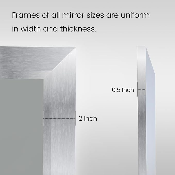 Amorho 40x30 Inch Bathroom Mirror Silver, Thick Metal Framed Wall Mirrors for Over Sink, Brushed Nickel Mirror Perfect for Bedroom, Living Room, Entryway, Rectangle (Horizontal/Vertical).
