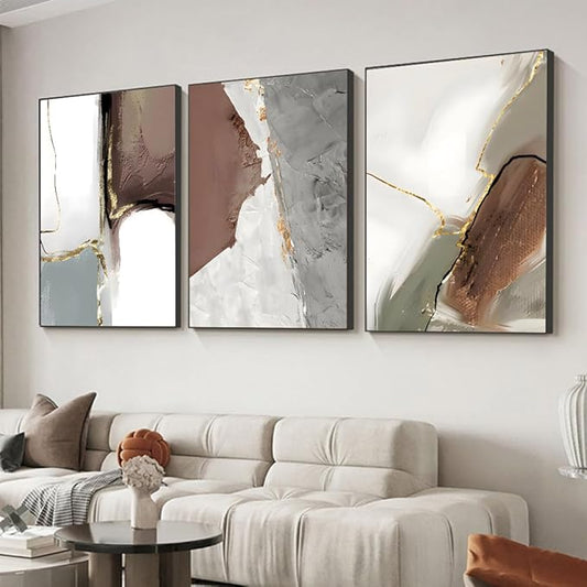 Wall Art Set of 3 Frames Canvas Wall art Decor Abstract Minimalism Natural Style Art Mural Posters & Prints, large Size Wall Art Aesthetics Living room Bedroom Kitchen Office (32 "X 24" X 3 pieces)