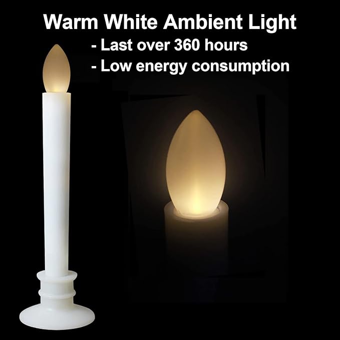 2 Pack Flameless Taper Candles with Remote/Timer, Battery Operated Flickering LED Window Candles, Vintage Christmas Electric Fake Candlesticks, White Holder