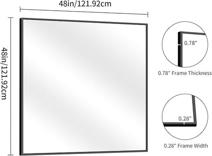 YIROMAN Bathroom Mirror 48"x48", Large Brushed Silver Bathroom Mirror for Over Sink with Aluminum Frame, Rectangular Vanity Mirror with Right Angle, Wall Mirror Hangs Horizontal or Vertical