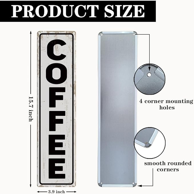 Coffee Wall Art, Retro Metal Tin Sign, Bakery Signs, Vintage Home Decor for Kitchen Bar, Coffee Corner Decoration Accessories, 15.8x4 Inches