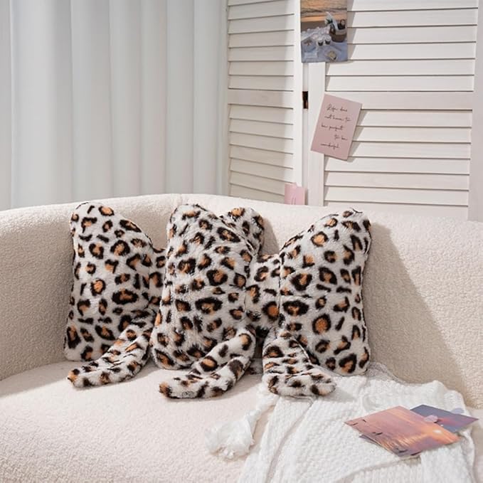 2 Pack Cute Leopard Print Bow Throw Pillows Furry Cheetah Bownote Plush Pillow Decor Bow Lumbar Suffed Pillow for Home Living Room Bedroom Bed Couch Cushion