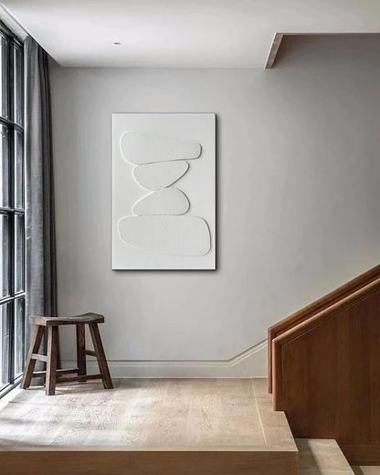 Creespi Hand-Painted White 3D Textured Wall Art 24x36 inches,Minimalist Abstract Canvas Art Painting for Home Wall Decoration