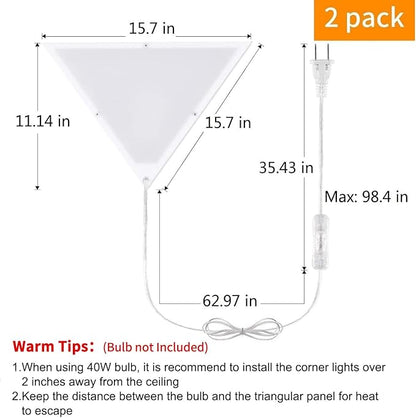 Corner Lights for Living Room, 2 Pack Corner Light with Switch, Plug in Ceiling Light with Acrylic White Shade, Modern Triangle Lights for Wall, Corner Lights for Bedroom, Office, Apartments