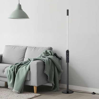 LED Dimmable Floor Lamp with Remote & Foot Switch, 2700–6000K Adjustable Color Temperature & Stepless Dimming, Slim Linear Tube Tall Standing Lamp, Modern Black Corner Lamp for Living Room Bedroom