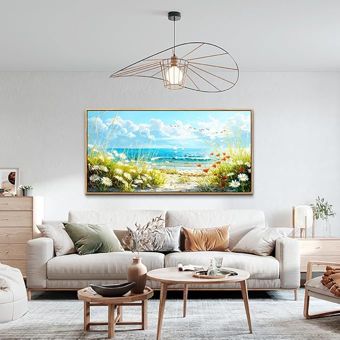 ZUITINGHUA Wood Framed Canvas Wall Art For Living Room Large Wall Decor For Office Bedroom Decorations Flowers Landscape Pictures Seaside Paintings Artwork Aesthetic Mural Home Decor 30x60 In