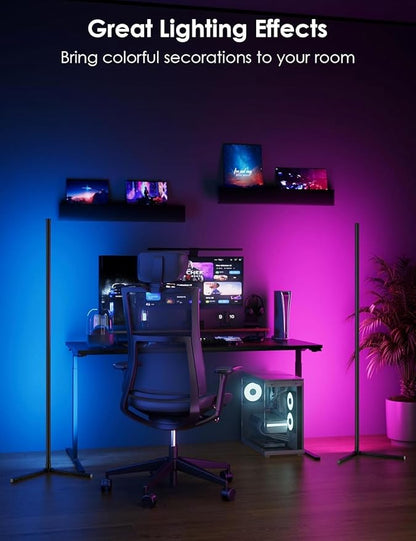 2 Pack Corner Floor Lamp, 65" RGB LED Corner Lamp, Color Changing Ambient Lighting with Music Sync - App and Remote Control LED Lamp for Bedroom, Living Room, Gaming Room