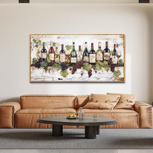 ZUITINGHUA Wood Framed Canvas Wall Art For Living Room Large Wall Decor For Kitchen Bedroom Decorations Wine Landscape Pictures Wine Cabinet Paintings Artwork Aesthetic Mural Home Decor 30x60 In
