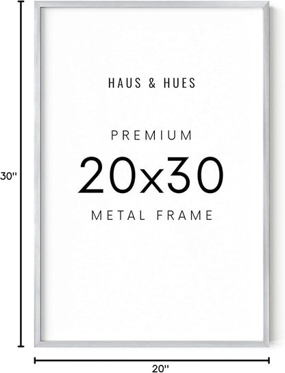 HAUS AND HUES 20x30 Silver Picture Frame - Aluminum Wall Display - Lightweight Poster Frame for Artwork or Prints (20x30 in, Silver)