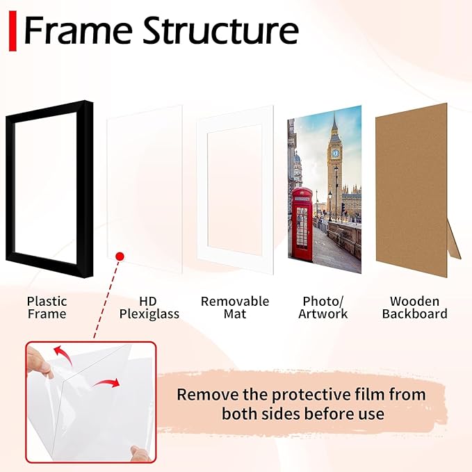 5x7 Picture Frame Set 8 Pack, Black Picture Frames for Wall or Tabletop Display, Fits Pictures 4x6 with Mat or 5x7 Without Mat, Poster Photo Frame with Plexiglass for Gallery Home Wall Decor