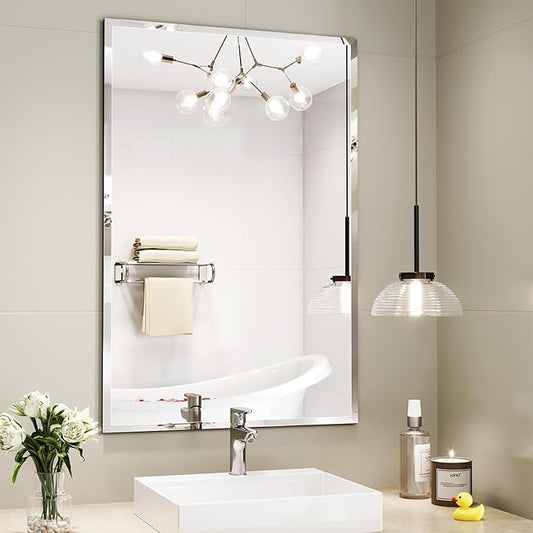 Bathroom Mirrors for Wall Beveled, 24"x36" Frameless Bathroom Vanity Mirror, Wall Mount Mirror for Bedroom Entryway Living Room Hangs Horizontally or Vertically